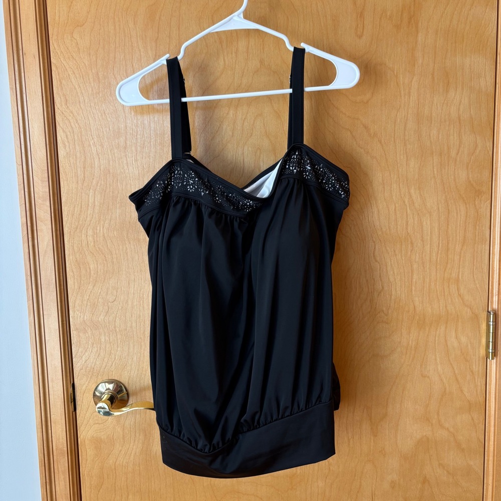 Swimsuits For All Tankini Top Womens 24 Black Laser Cut Blouson 64-1056-7